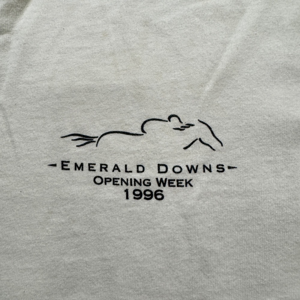 VTG Oneita Emerald Downs T-Shirt Men's 2XL White Single Stitch Y2K 90s - Picture 9 of 9